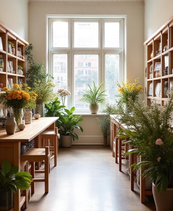 The bright and welcoming interior of the Velvet Vine floral studio in Chelsea.